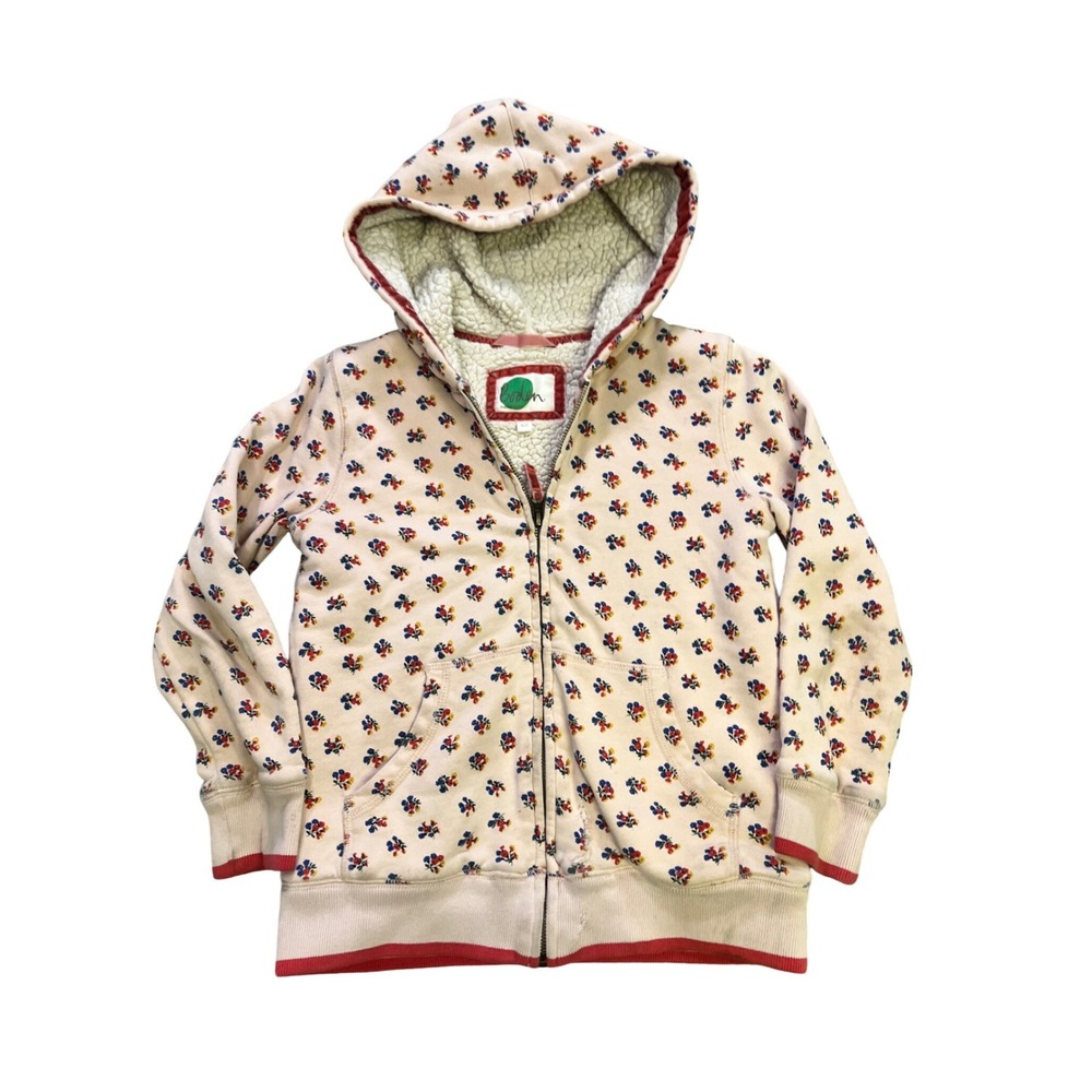 Boden Girls Pink Floral Sherpa Lined Full Zip Hoodie Jacket Size 8-9Y 134cm